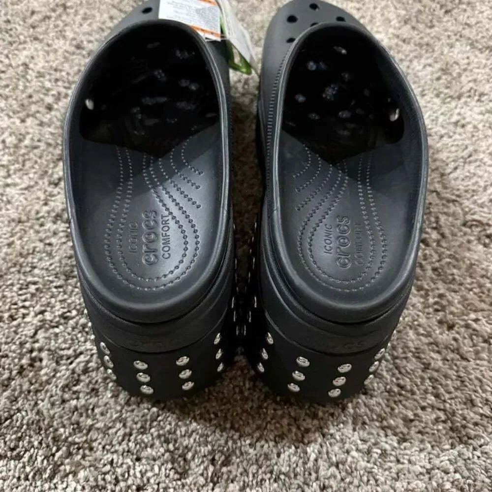 NWT Crocs Siren Studded Heel Clog Black Shoes Size Men13 Chunky Rare - Picture 4 of 10